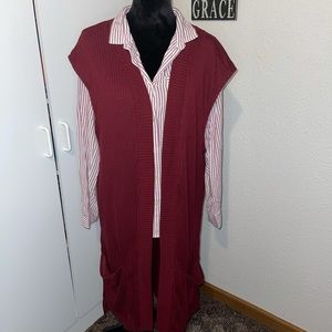 🌞 Kori America, long maroon cardigan, size L